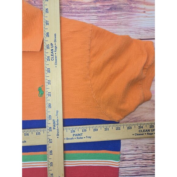 Polo Ralph Lauren Mens Orange Striped Polo Shirt Large - Picture 7 of 7